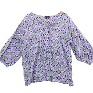Talbots Plus Size 2X Floral Pintuck Lightweight 3/4‎ Sleeve Blouse